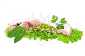 Raw pork with green vegetable