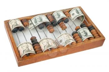 Old wooden abacus with dollars