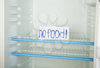Label  no food  in an empty refrigerator