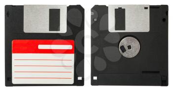 Front and back of a black floppy disk