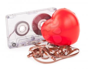 audio tape cassette and a red heart