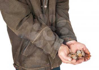 Hands of a beggar with coins