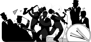 Royalty Free Clipart Image of a Silhouetted Band