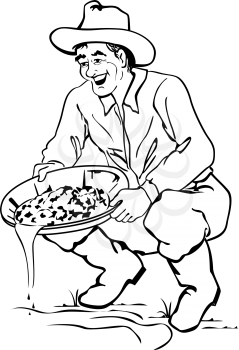 Royalty Free Clipart Image of a Prospector Panning for Gold