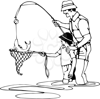 Royalty Free Clipart Image of a Father and Son Fishing