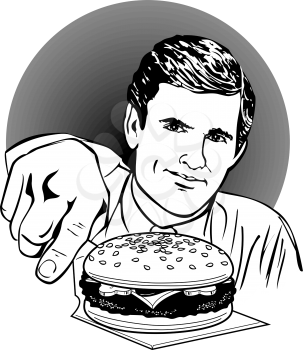 Royalty Free Clipart Image of a Man With a Burger