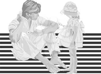 Royalty Free Clipart Image of a Man and Little Girl