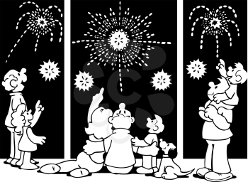 Royalty Free Clipart Image of People Watching Fireworks