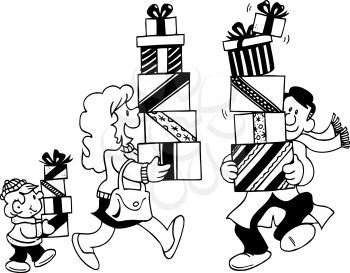 Royalty Free Clipart Image of People With Gifts