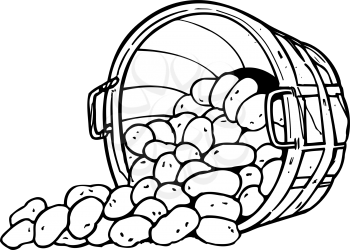 Royalty Free Clipart Image of a Tipped Basket of Potatoes