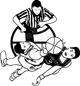 Royalty Free Clipart Image of a Jump Shot in a Basketball Game