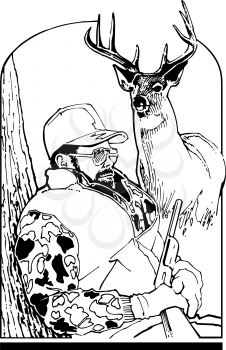 Royalty Free Clipart Image of a Hunter and Deer