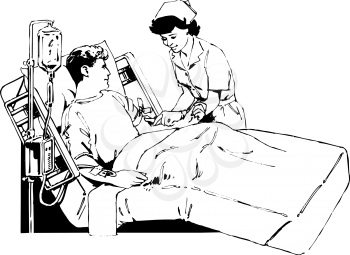 Royalty Free Clipart Image of a Nurse Caring for a Patient
