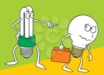 Royalty Free Clipart Image of a Bulb Pointing at a Bulb
