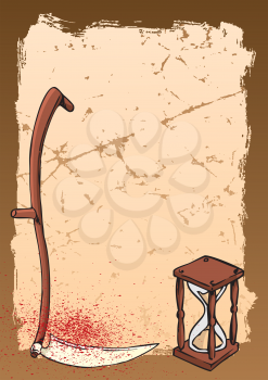 Royalty Free Clipart Image of a Sickle and Hourglass
