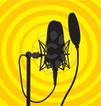 Royalty Free Clipart Image of a Silhouette of a Microphone on a Yellow Background