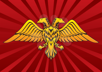 Royalty Free Clipart Image of a Double-Headed Bird on a Red Background