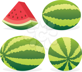 Royalty Free Clipart Image of Three Watermelons and a Slice