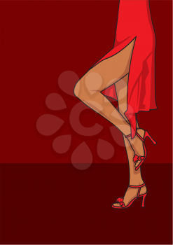 Royalty Free Clipart Image of a Woman's Legs in a Red Dress