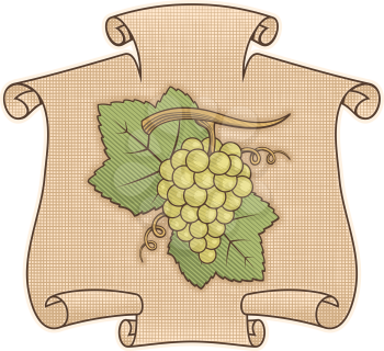 Royalty Free Clipart Image of Grapes on a Scroll