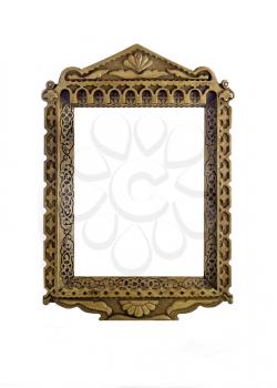 Empty wooden carved Frame for picture or portrait isolated