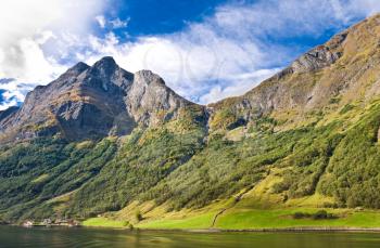 Fjords in Norway and Scandinavian nature: mountains, trees, rivers