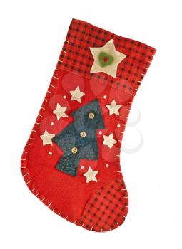Red Christmas stocking for gifts, isolated over white