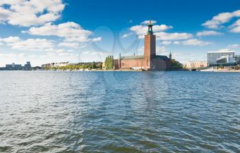 Stockholm city hall and blue sky in summer
