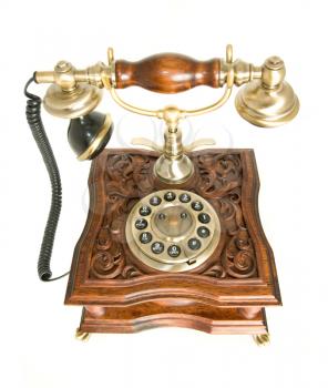 Communication. Top view of Old-fashioned telephone isolated (wide-angle shot)