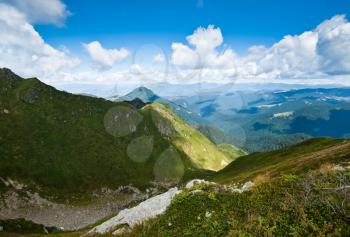 Carpathian mountains in Ukraine and Romania: on the ridge during summer