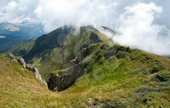 Carpathian mountains in Ukraine: on the ridge in summer