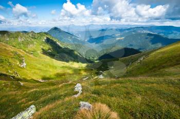 Carpathian mountains landscape in Ukraine and blue sky in summer