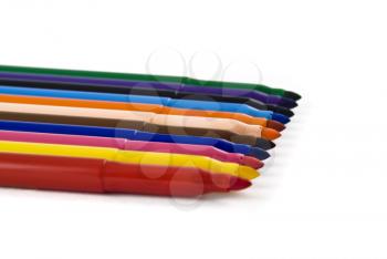 Colorful felt-tip pens or markers isolated over white background (Shallow DOF)