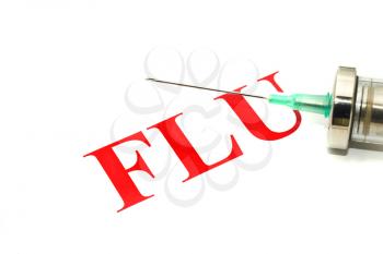 Swine FLU H1N1 disease alert - old-fashioned syringe over white
