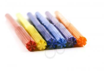 A group of felt markers - red, yellow, blue