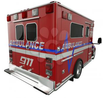 Ambulance: Rear view of emergency services vehicle over white. Custom made and rendered