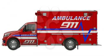 Ambulance: Side view of emergency services vehicle over white. Custom made and rendered