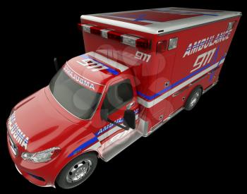 Ambulance: Top Side view of emergency services vehicle on black. Custom made and rendered