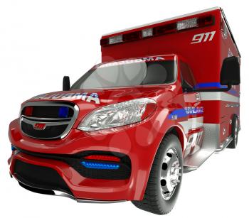 Emergency services vehicle: wide angle view of on white. Custom made and rendered