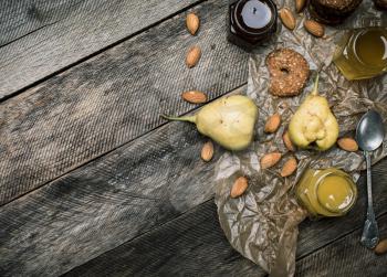 pears Cookies honey and nuts on wooden table. Rustic style and autumn food photo