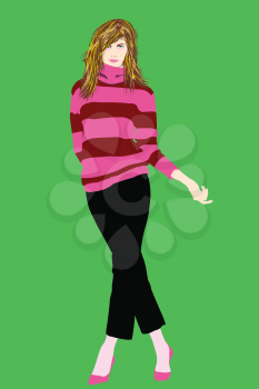 Royalty Free Clipart Image of a Girl in a Striped Top