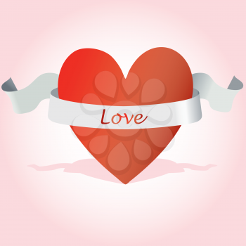 Royalty Free Clipart Image of a Heart With the Word Love on a Ribbon