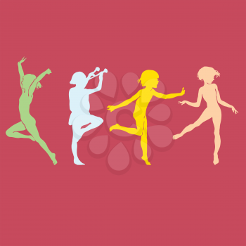 Royalty Free Clipart Image of Grls Dancing