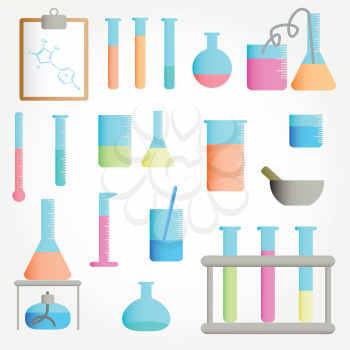 Royalty Free Clipart Image of a Set of Beakers and Test Tubes