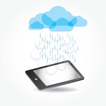 Royalty Free Clipart Image of Tablet Being Rained On