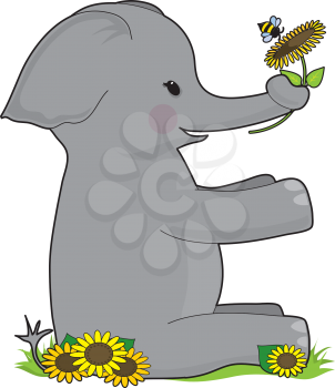 Royalty Free Clipart Image of an Elephant in the Shape of an E Holding a Flower