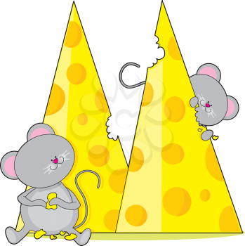 Royalty Free Clipart Image of Mice and Cheese