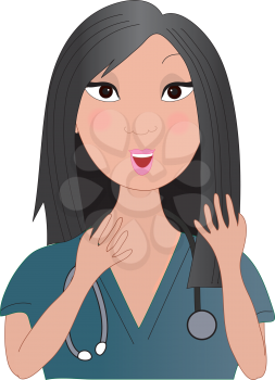 Royalty Free Clipart Image of an Asian Nurse Talking