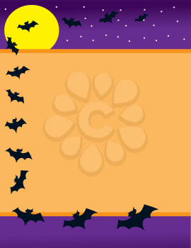 Royalty Free Clipart Image of a Halloween Background With a Moon and Bats