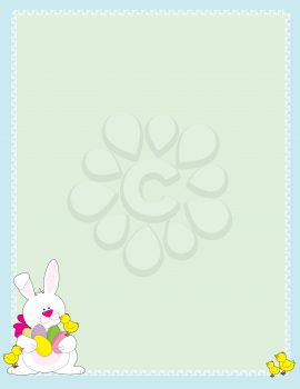 Royalty Free Clipart Image of an Easter Bunny in the Corner of a Background With Chicks